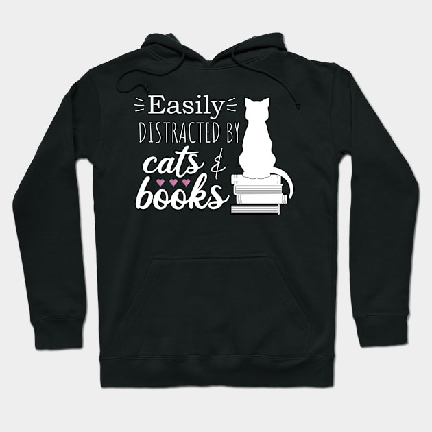 Easily Distracted by Cats and Books Hoodie by A Black Cat Named Salem 